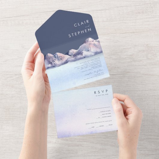 Winter Mountain Abend Siegel und senden All In One Einladung (Abreißen)