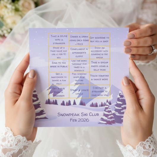 Winter Mountain Bachelorette Party Bingo Game Card Dankeskarte