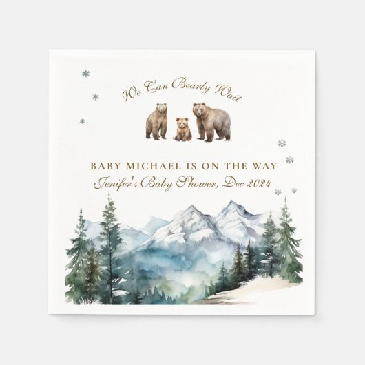 Winter Mountain Bear Adventure Baby Dusche Serviette (Vorderseite)