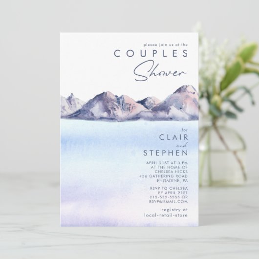 Winter Mountain Couples Dusche Einladung (Stehend Vorderseite)