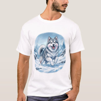 Winter Mountain Dog Brustdruck T-Shirt