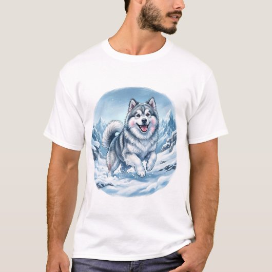 Winter Mountain Dog Brustdruck T-Shirt (Vorderseite)