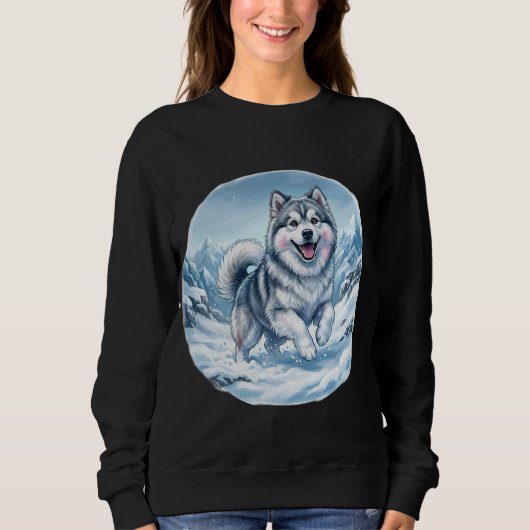 Winter Mountain Dog Chest Print Sweatshirt (Vorderseite)