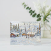 Winter Mountain Farm Weihnachtsmalerei Postkarte (Stehend Vorderseite)