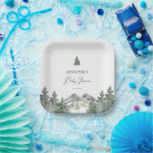 Winter Mountain Forest Baby Dusche Pappteller (Party)