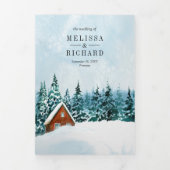 Winter Mountain Forest Cabin Lodge QR Code Hochzei Dreifach Gefaltete Einladung (Cover)