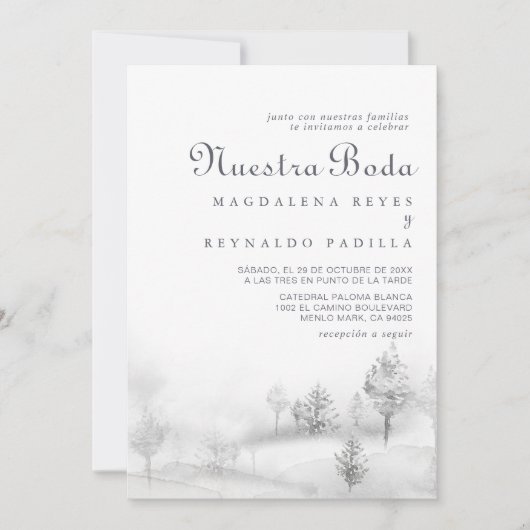 Winter Mountain Forest Nuestra Boda Wedding Einladung (Vorderseite)