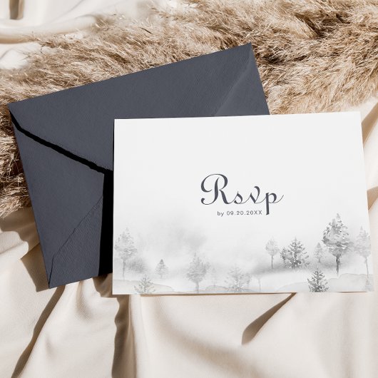 Winter Mountain Forest Wedding Menu Choice Reply Postkarte