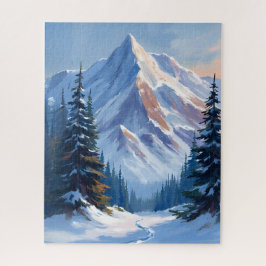 Winter Mountain Landscape Watercolor Painting Puzzle