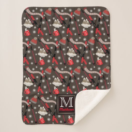 WInter Mountain Ski Trip Thema Muster Monogram Sh Sherpadecke (Vorderseite)