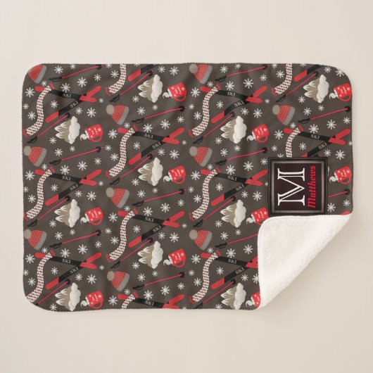WInter Mountain Ski Trip Thema Muster Monogram Sh Sherpadecke (Vorderseite (Horizontal))