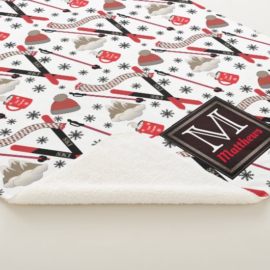 WInter Mountain Ski Trip Thema Muster Monogram Sh Sherpadecke (3/4)