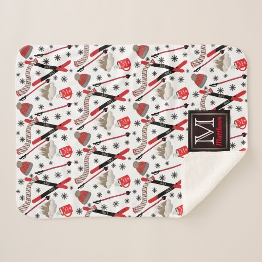 WInter Mountain Ski Trip Thema Muster Monogram Sh Sherpadecke (Vorderseite (Horizontal))