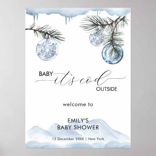 Winter Mountain Snowflake Baby Shower Welcome  Poster (Vorne)