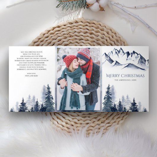 Winter Mountain Snowy Village Foto Weihnachten Dreifach Gefaltete Urlaubskarte