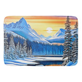 Winter Mountain Sunset Glow Badematte (Vorderseite)