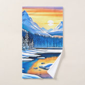 Winter Mountain Sunset Glow Badhandtuch Set (Handtuch)