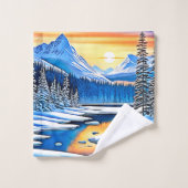 Winter Mountain Sunset Glow Badhandtuch Set (Waschlappen)