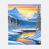 Winter Mountain Sunset Glow Fleecedecke (Vorderseite)