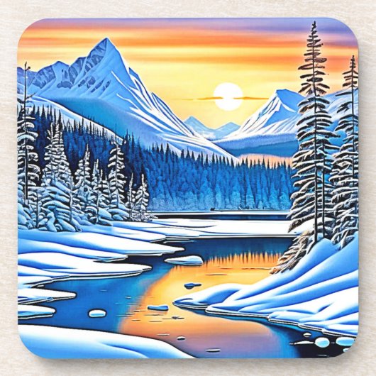 Winter Mountain Sunset Glow Getränkeuntersetzer (Vorderseite)