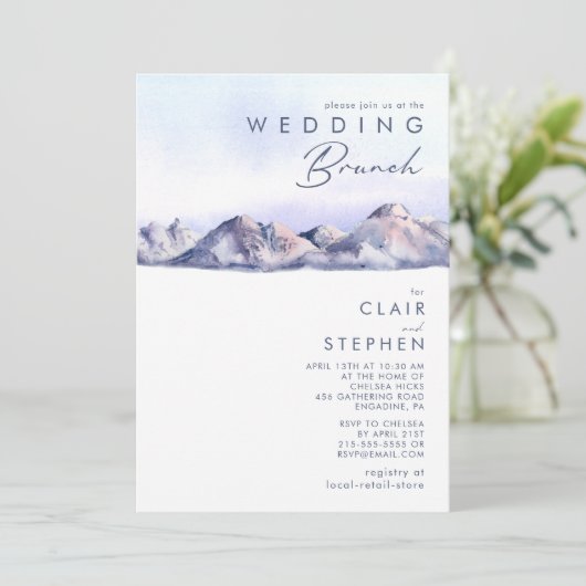 Winter Mountain Sunset Wedding Brunch Einladung (Stehend Vorderseite)