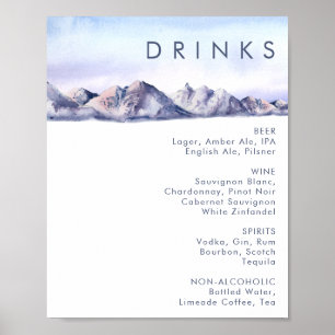 Winter Mountain Sunset Wedding Drinks Menü Poster