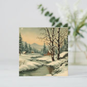Winter Mountain Village am Creek Feiertagskarte (Stehend Vorderseite)