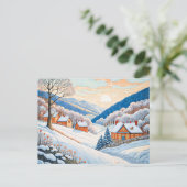 Winter Mountain Village in Morgensonne Postkarte (Stehend Vorderseite)