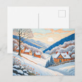 Winter Mountain Village in Morgensonne Postkarte (Vorne/Hinten)