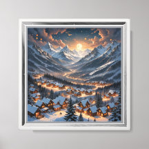 "Winter Mountain Village Under Moonlight - Gemütli
