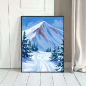 Winter Mountain Watercolor Snow Nature Landscape Poster