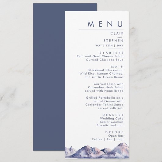 Winter Mountain Wedding Dinner Menü Menükarte (Vorne/Hinten)