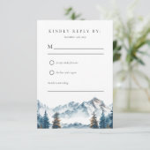 Winter Mountains Pine Tree Hochzeit RSVP Karte (Stehend Vorderseite)