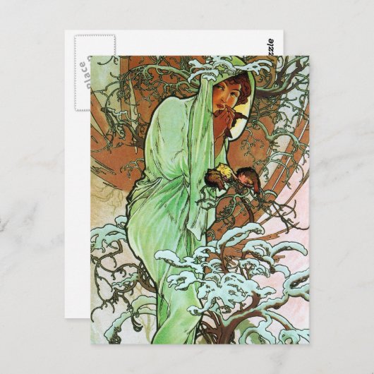 Winter, Mucha Postkarte (Vorne/Hinten)