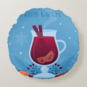 Winter Mulled Wine Rundes Kissen