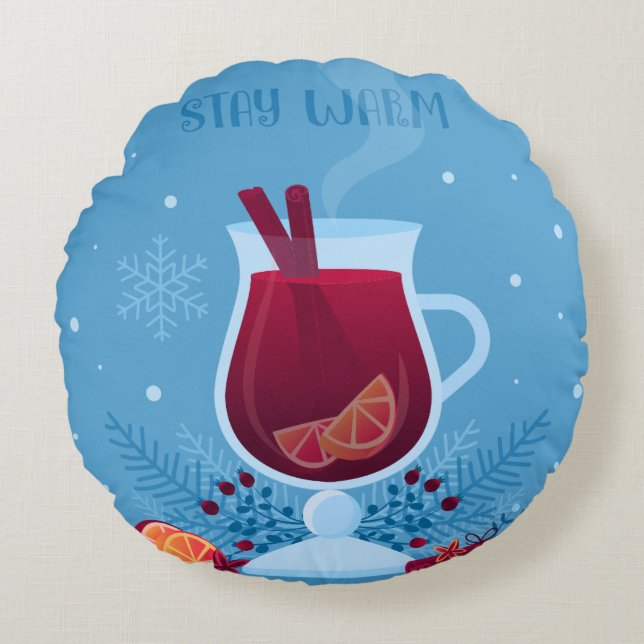 Winter Mulled Wine Rundes Kissen (Vorderseite)