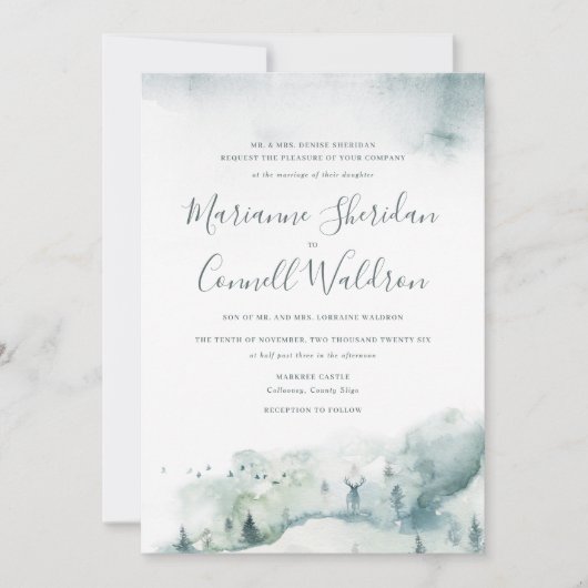 Winter Mystère II Formal Script Wedding Einladung (Vorderseite)