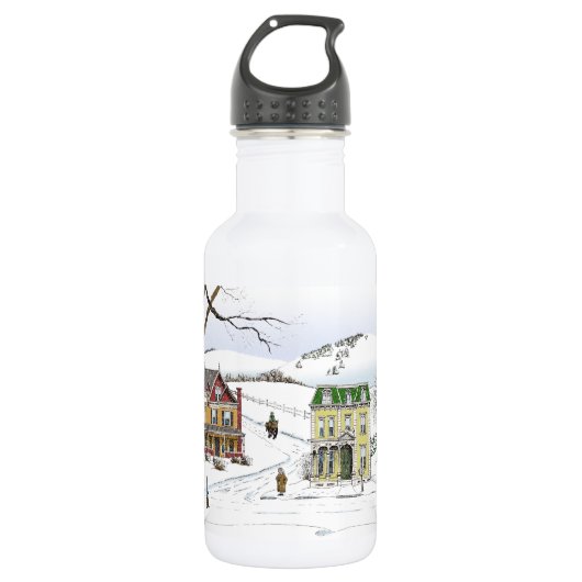 Winter-Nachbarschaft Edelstahlflasche (Vorderseite)