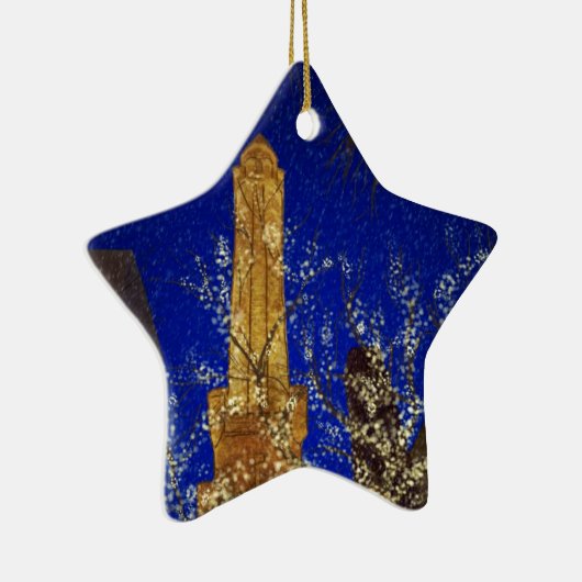 Winter-Nacht am Wasserturm Keramik Ornament (Rechts)