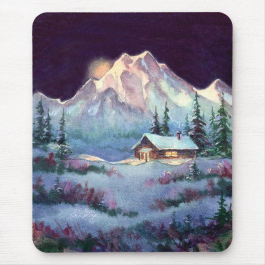 WINTER-NACHTBlockhaus durch SHARON SHARPE Mousepad (Vorne)