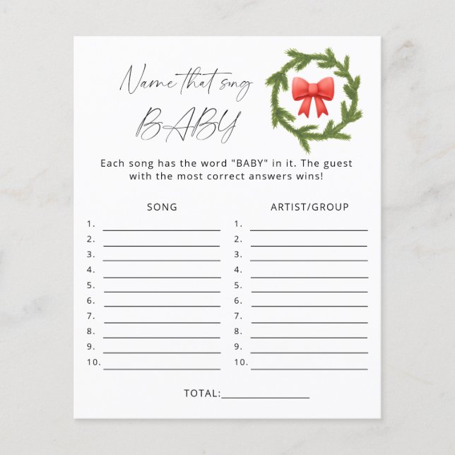 Winter Name dieses Liedes Baby Dusche Spiel (Vorderseite)