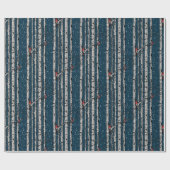 Winter Navy Blue Cardinal Birds Snow Birch Trees Geschenkpapier (Flach)