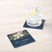 Winter Navy Blue Elegante Script Hochzeit Rechteckiger Pappuntersetzer (Vor Ort)