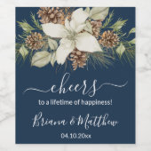 Winter Navy Blue Elegante Script Hochzeit Weinetikett (Einzelnes Label)