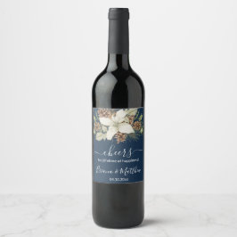 Winter Navy Blue Elegante Script Hochzeit Weinetikett