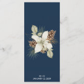 Winter Navy Blue Elegante Script Wedding Menu Menükarte (Rückseite)