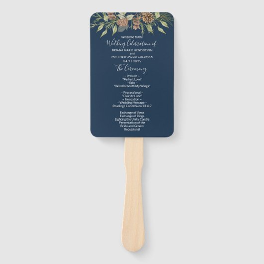 Winter Navy Blue Elegante Script Wedding Programm Fächer (Vorderseite)
