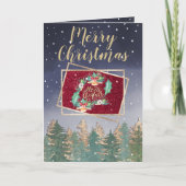 Winter Navy Red Watercolor Schneebäume Weihnachten Karte (Vorderseite)