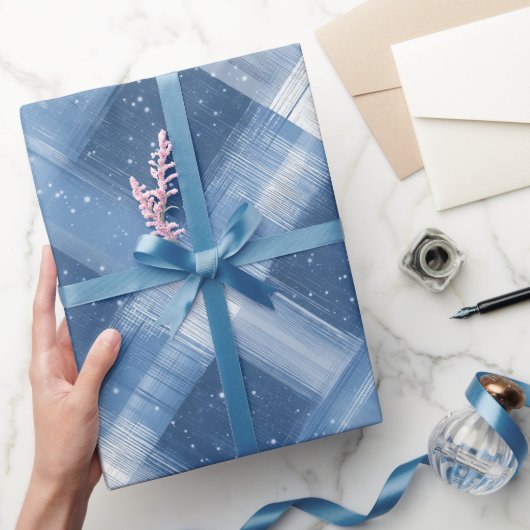 Winter Navy Weiß Schnee Eis Blau Karomuster Geschenkpapier (Schenken)