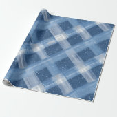 Winter Navy Weiß Schnee Eis Blau Karomuster Geschenkpapier (Ungerollt)